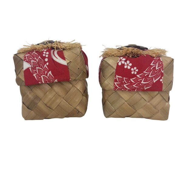 Hawaiian Handmade Natural Fiber Woven Lidded 2 PC Box Set Tiki Island Gift Boxes - Picture 5 of 13